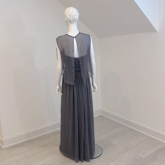 NWT SAMPLE LELA ROSE LR222 size 14 Gray Crinkle Chiffon PRISTINE - Picture 4 of 9